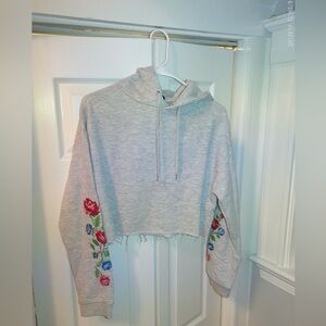 Grey embroidered crop hoodie